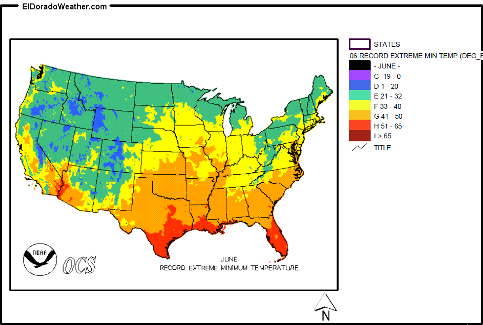 United States June Record Extreme Minimum Temperature